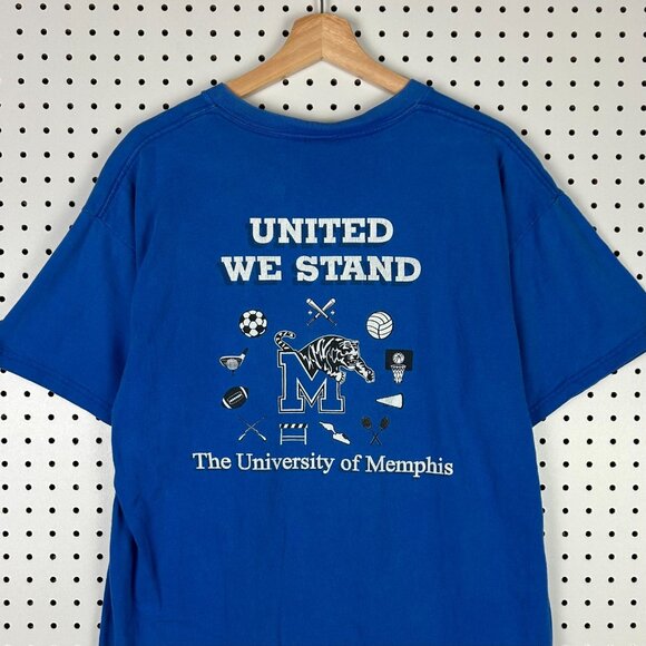 Memphis Tiger Athlete T Shirt Large Graphic Blue Promo Y2K UNITED WE STAND UofM - Picture 2 of 8